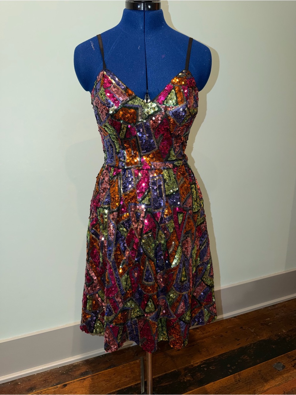 Dress the Population Multicolor Sequin Geometric V-Neck Dress